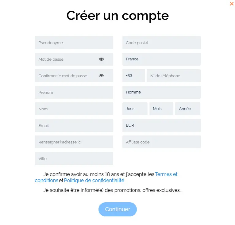 Processus d'inscription SPINOGAMBINO CASINO
